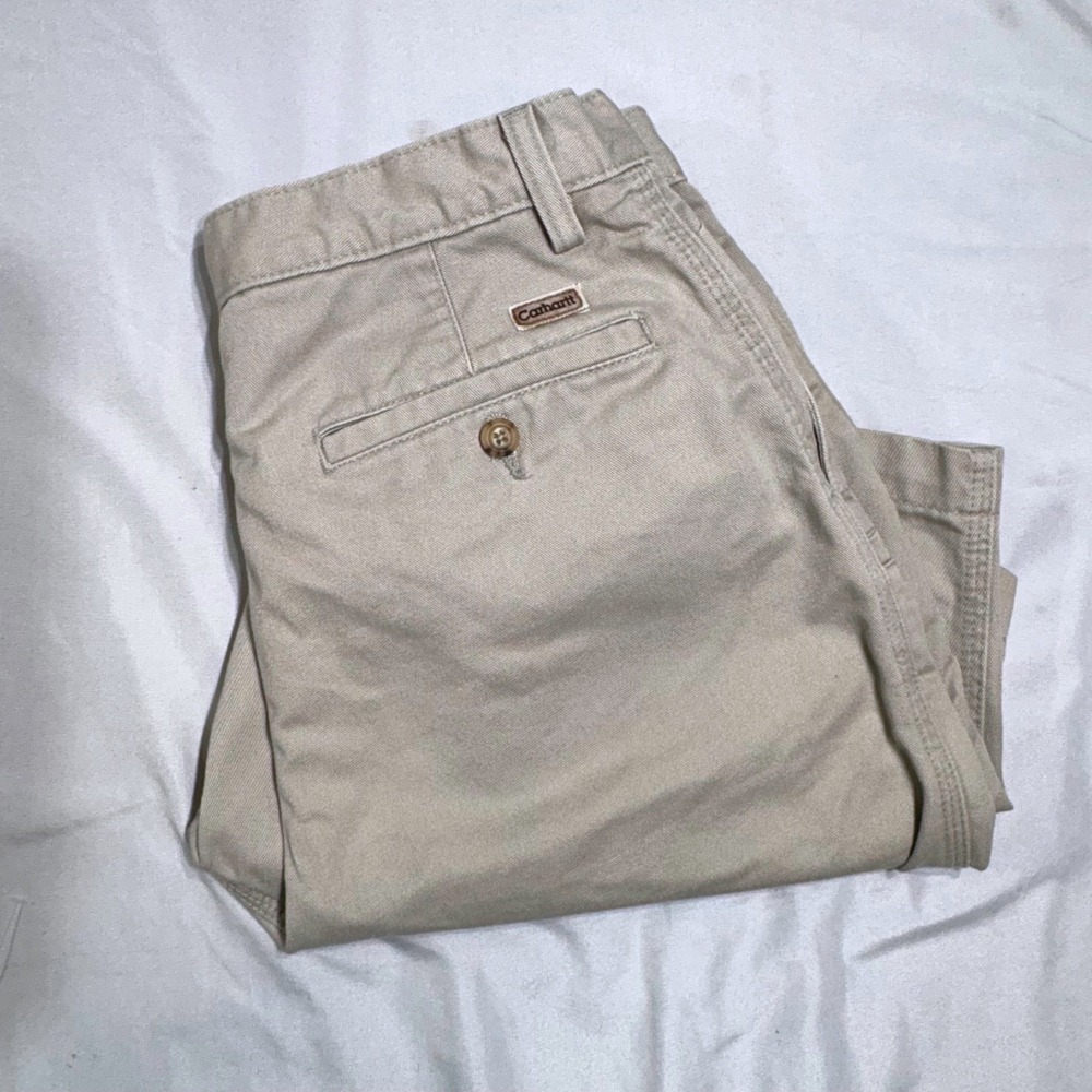 Carhartt B133 STN Mens 32 Pleated‎ Canvas Work Shorts Khaki Tan Stone Cotton